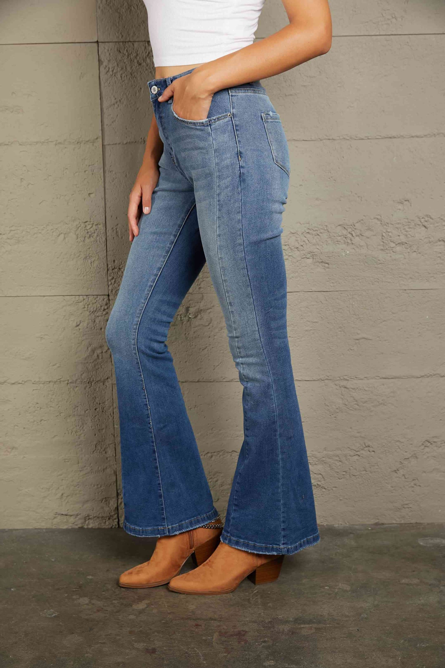 Baeful High Waist Flare Jeans with Pockets