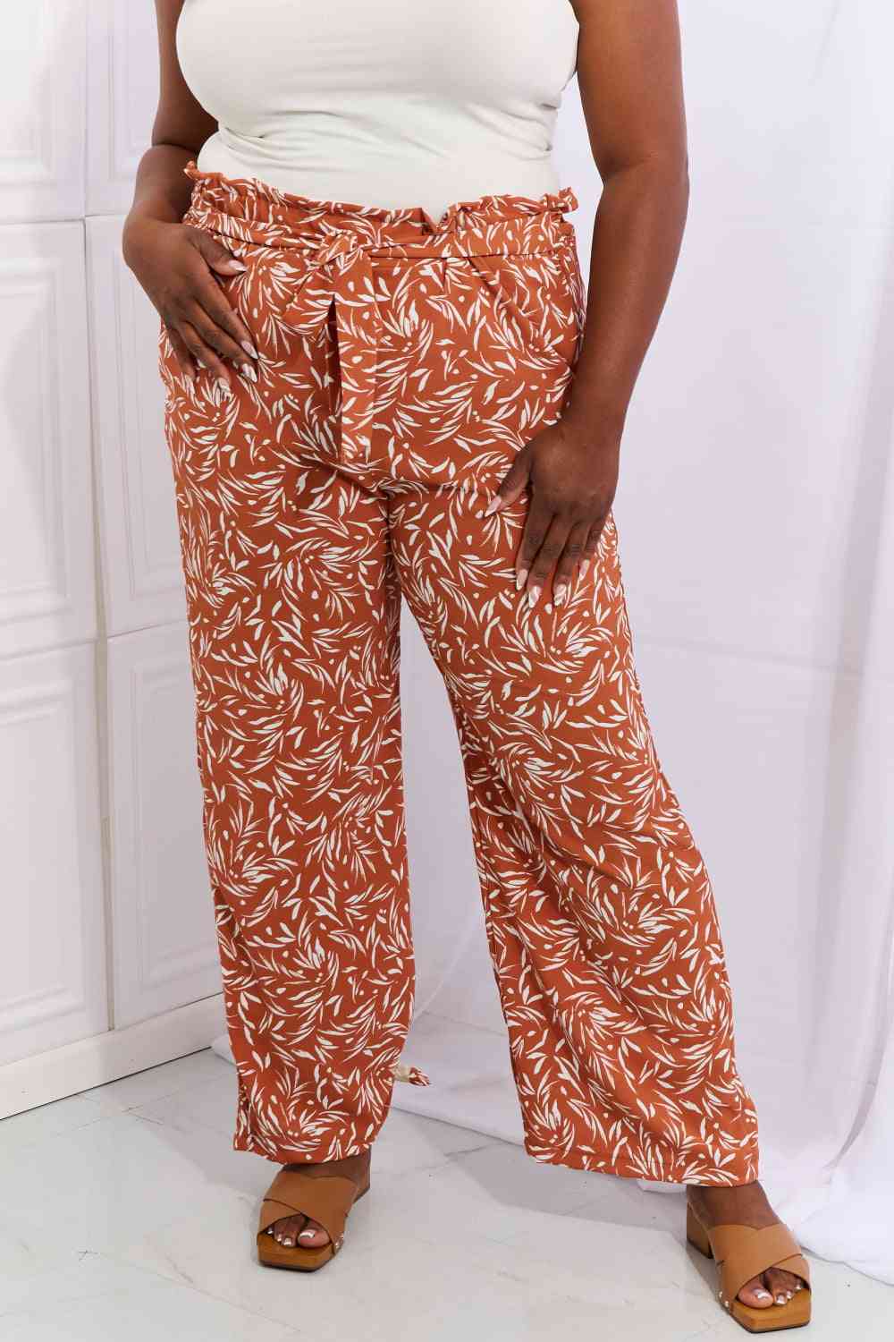 Right Angle Geometric Printed Pants in Red Orange