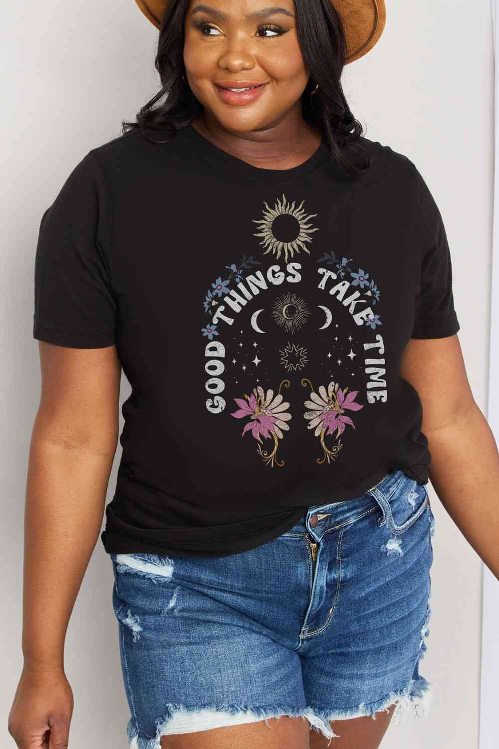 Simply Love Full Size GOOD THINGS TAKE TIME Graphic Cotton Tee