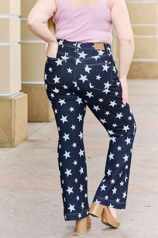 Janelle High Waist Star Print Flare Jeans