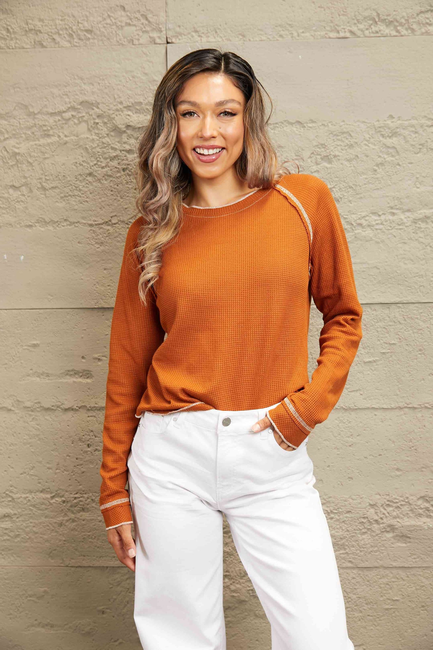 Double Take Long Raglan Sleeve Round Neck Top