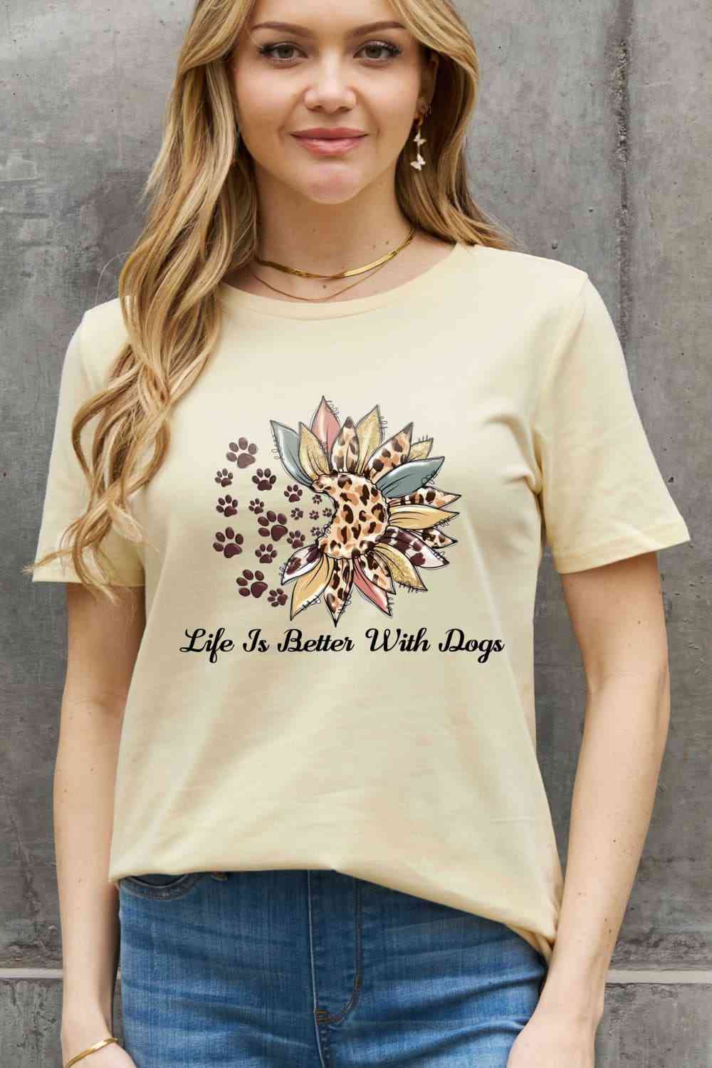 Simply Love Simply Love Full Size LIFE IS BETTER WITH DOGS Graphic Cotton Tee