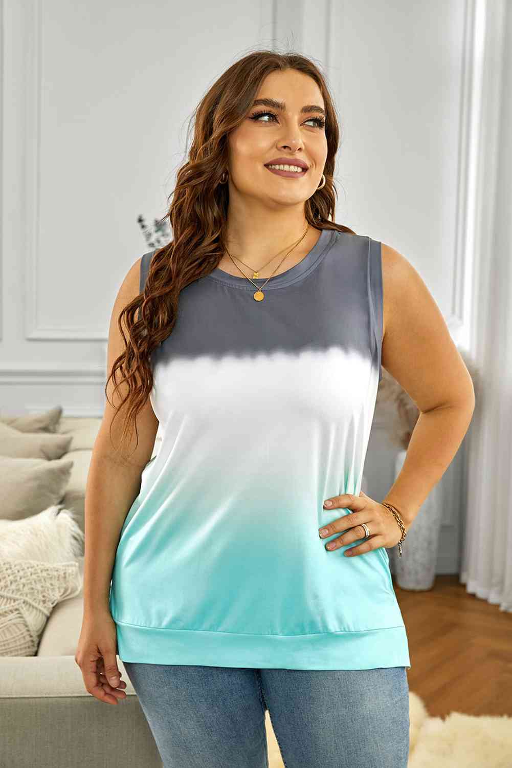 Plus Size Geometric Side Slit Tank