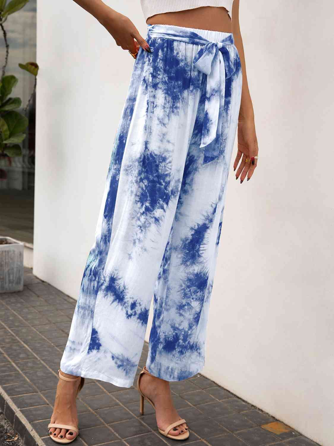 Tie-Dye Tie Front High Waist Pants