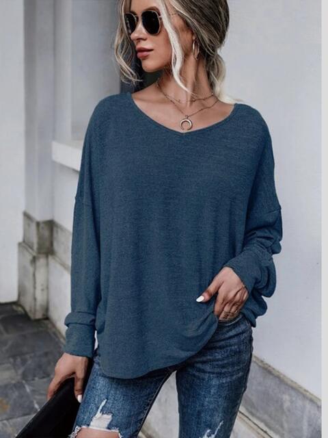 Full Size Round Neck Dropped Shoulder Tied T-Shirt