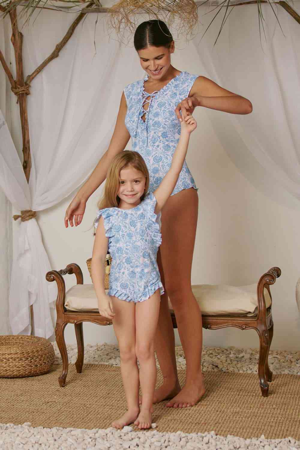 Bring Me Flowers V-Neck One Piece Swimsuit In Thistle Blue