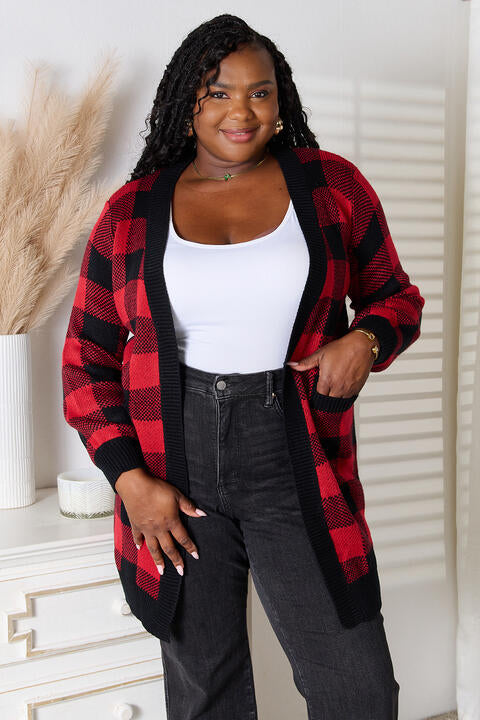 Plaid Open Front Cardigan with Pockets