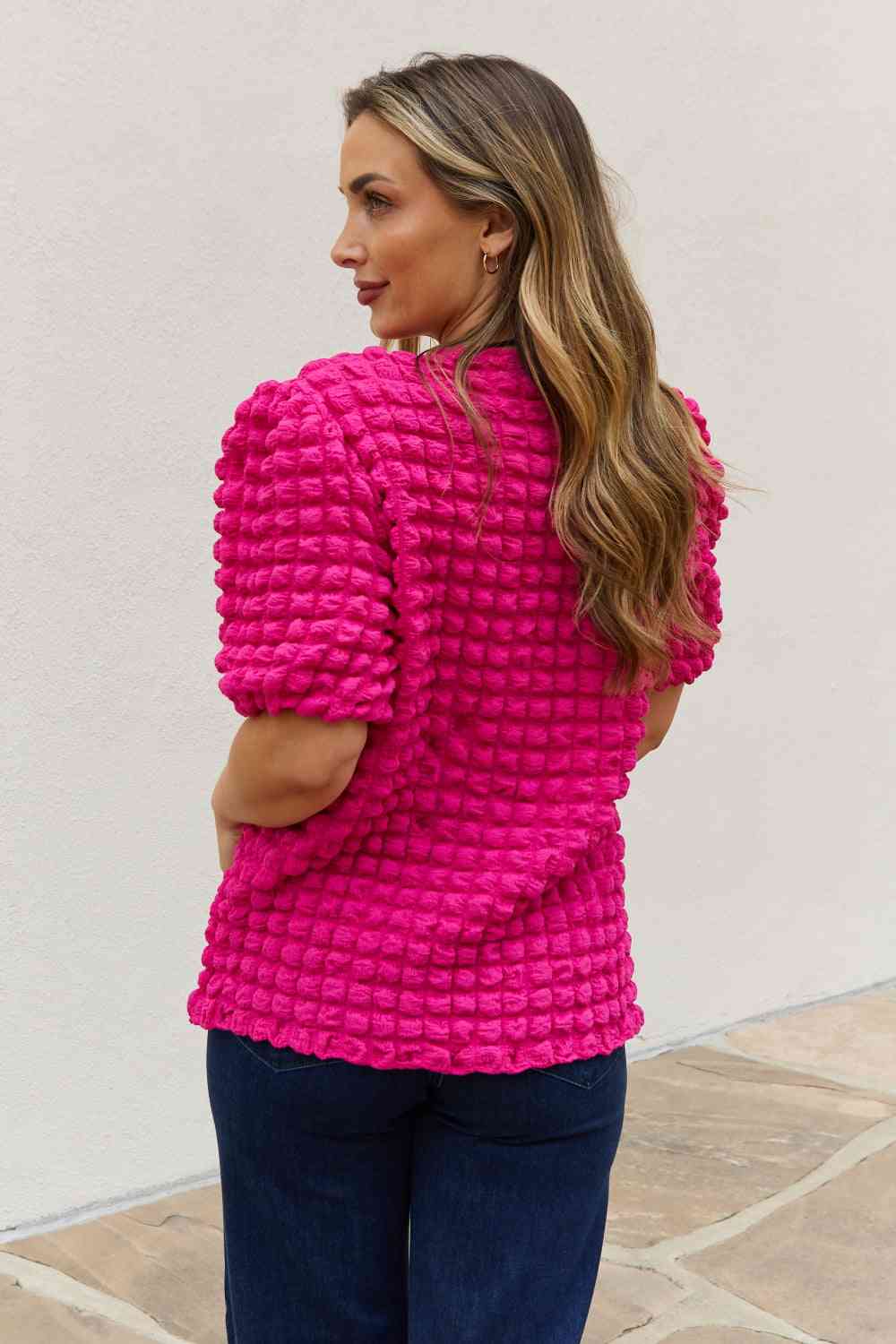 Bubble Textured Puff Sleeve Top