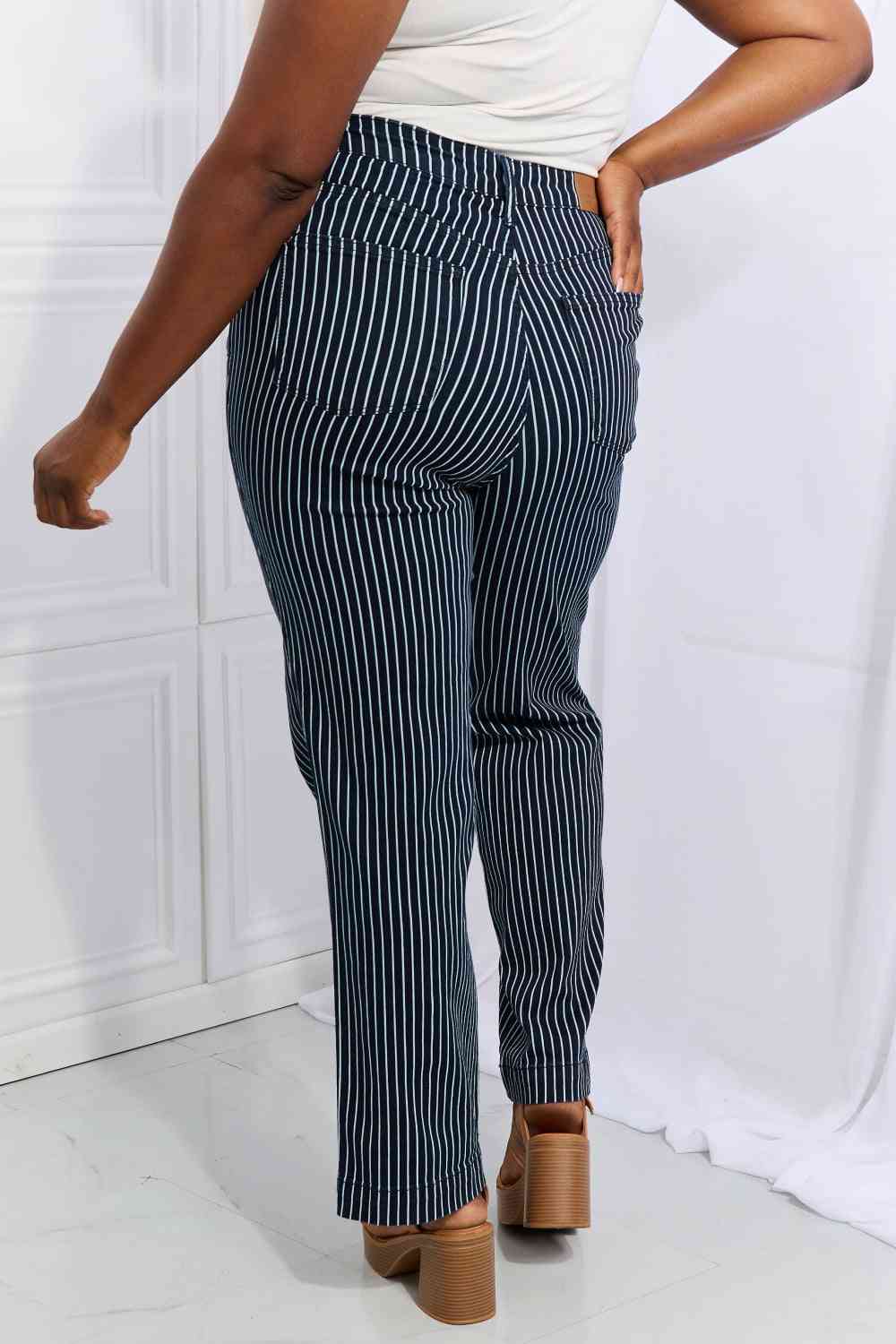 Cassidy High Waisted Tummy Control Striped Straight Jeans