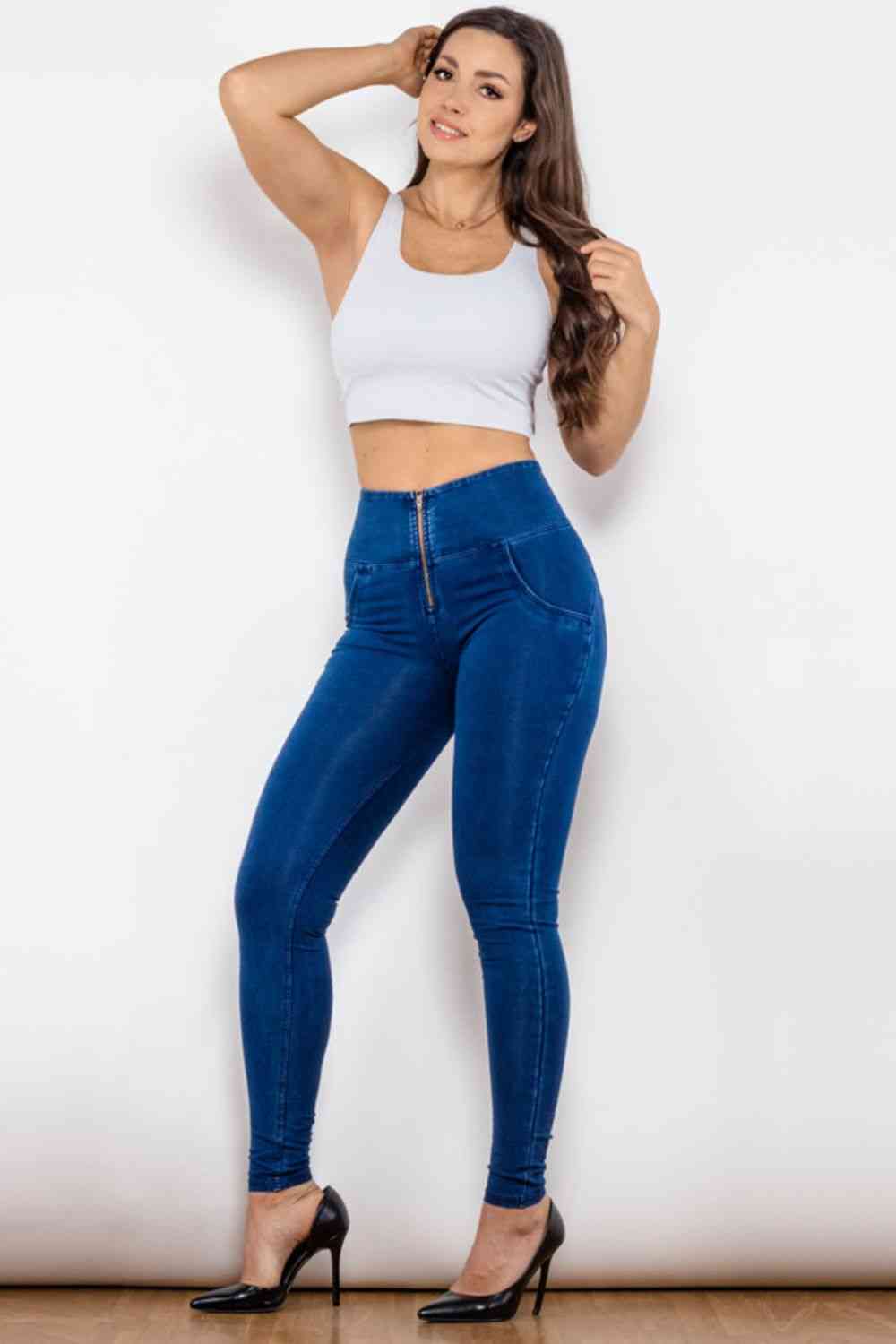 Baeful High Waist Zip Up Skinny Long Jeans