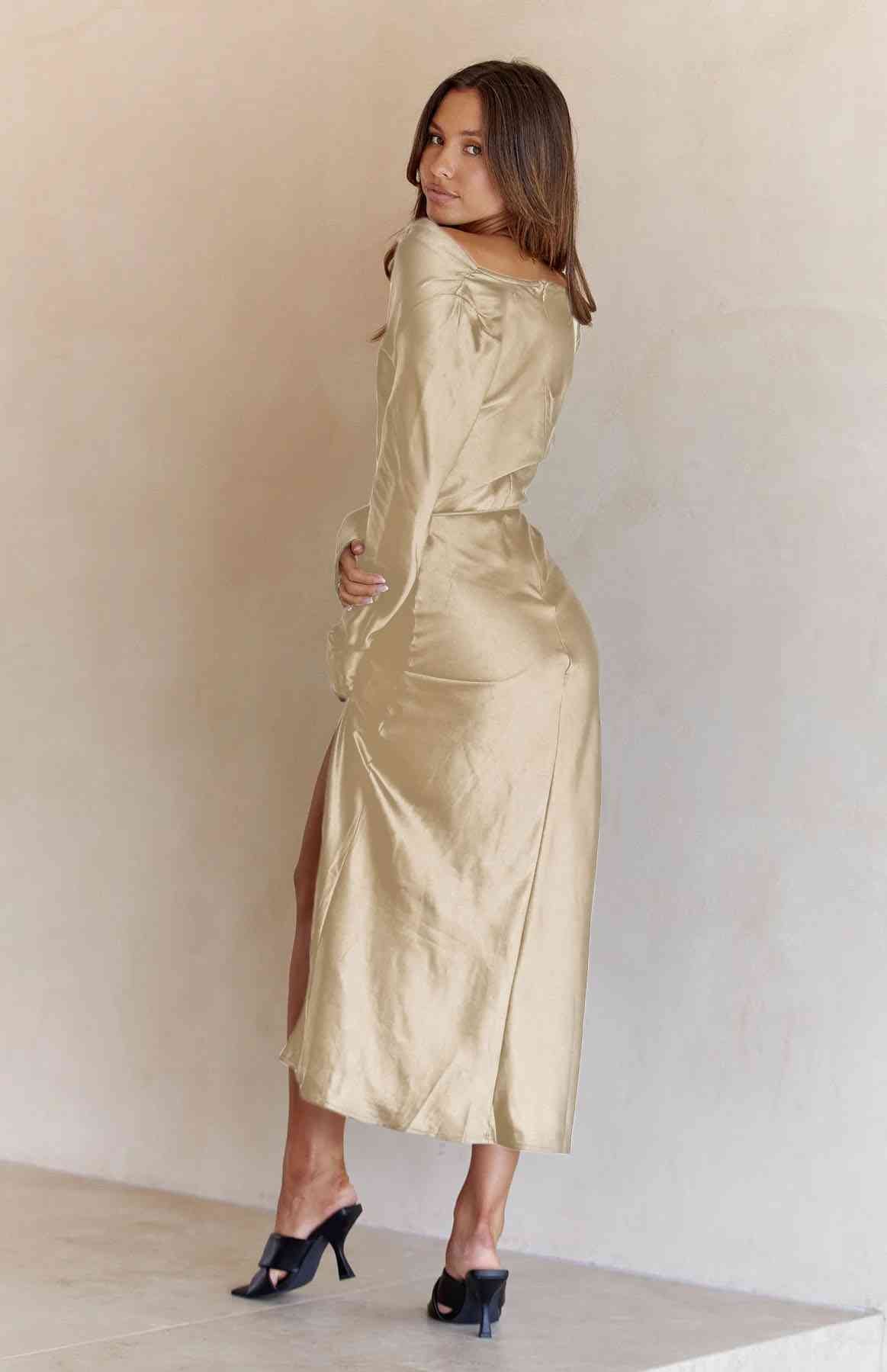 Cowl Neck Long Sleeve Maxi Dress