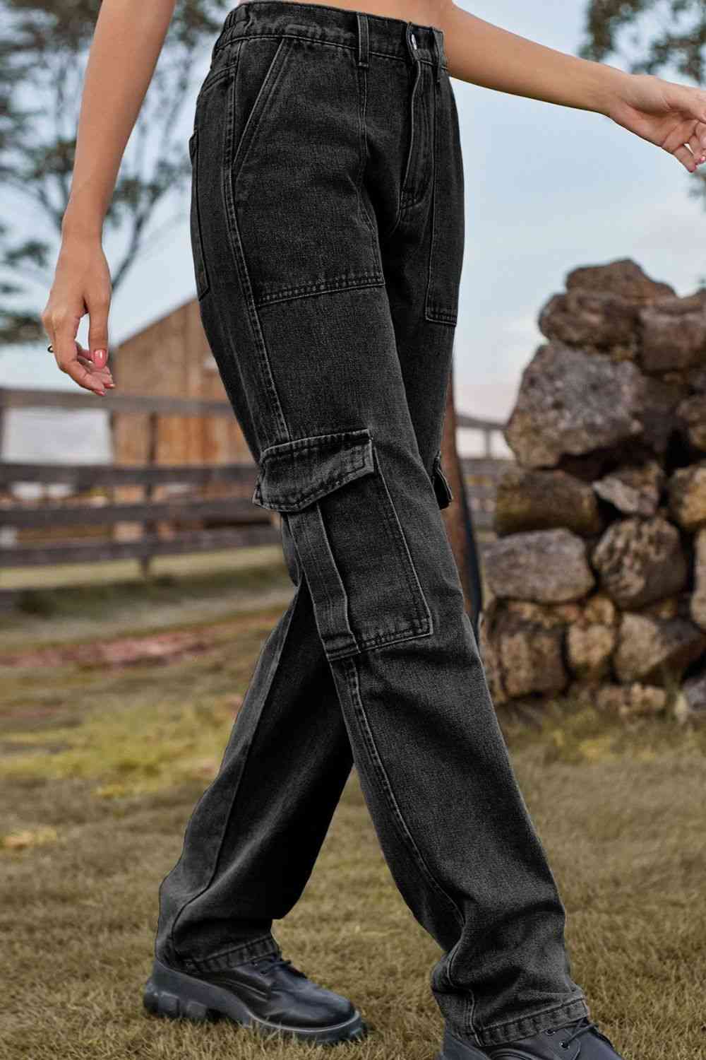 Loose Fit Long Jeans with Pockets