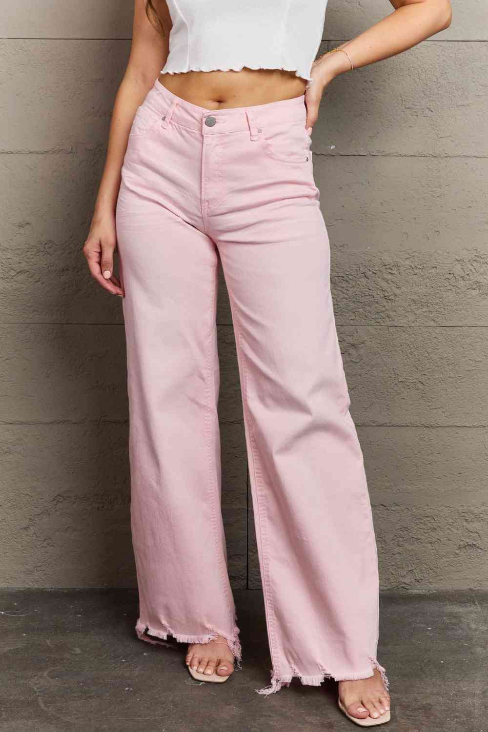 Raelene High Waist Wide Leg Jeans in Light Pink