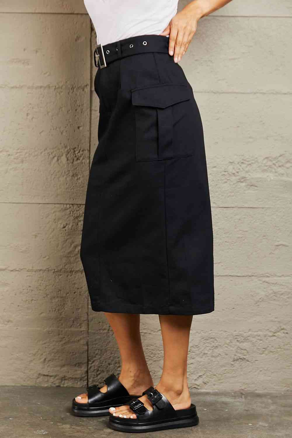 Professional Poise Buckled Midi Skirt