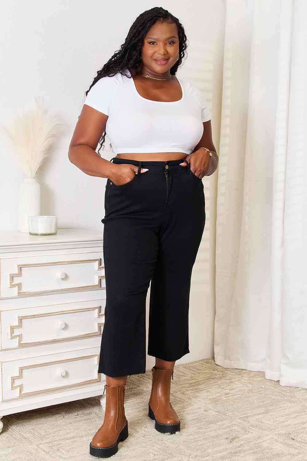 High Waist Wide Leg Cropped Jeans