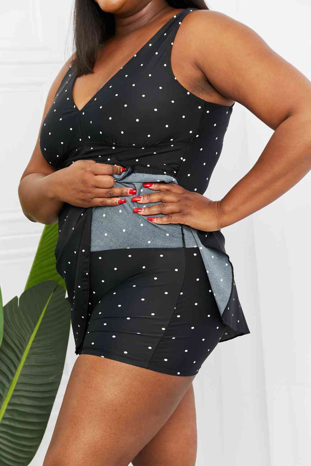 Clear Waters Swim Dress in Black and White Polka Dot