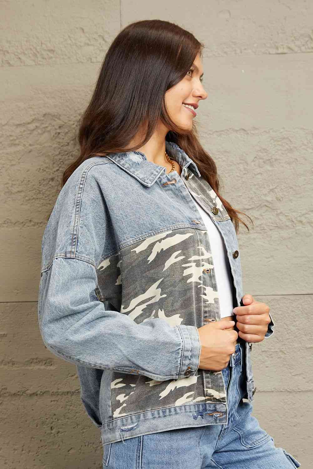 Washed Denim Camo Contrast Jacket