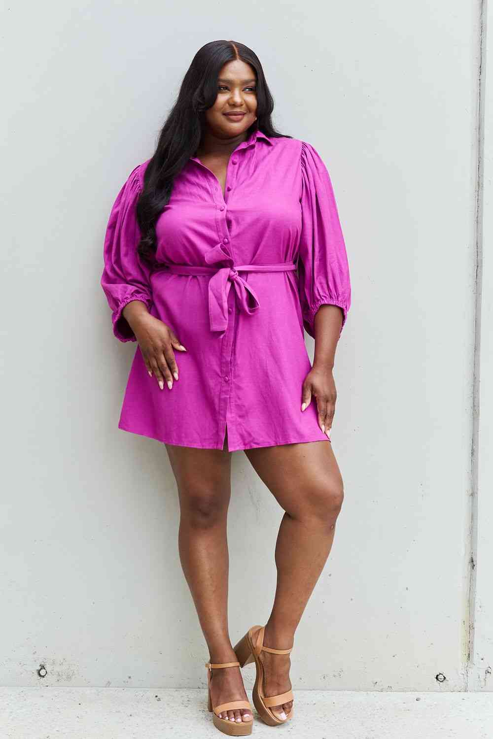 Hello Darling Half Sleeve Belted Mini Dress in Magenta