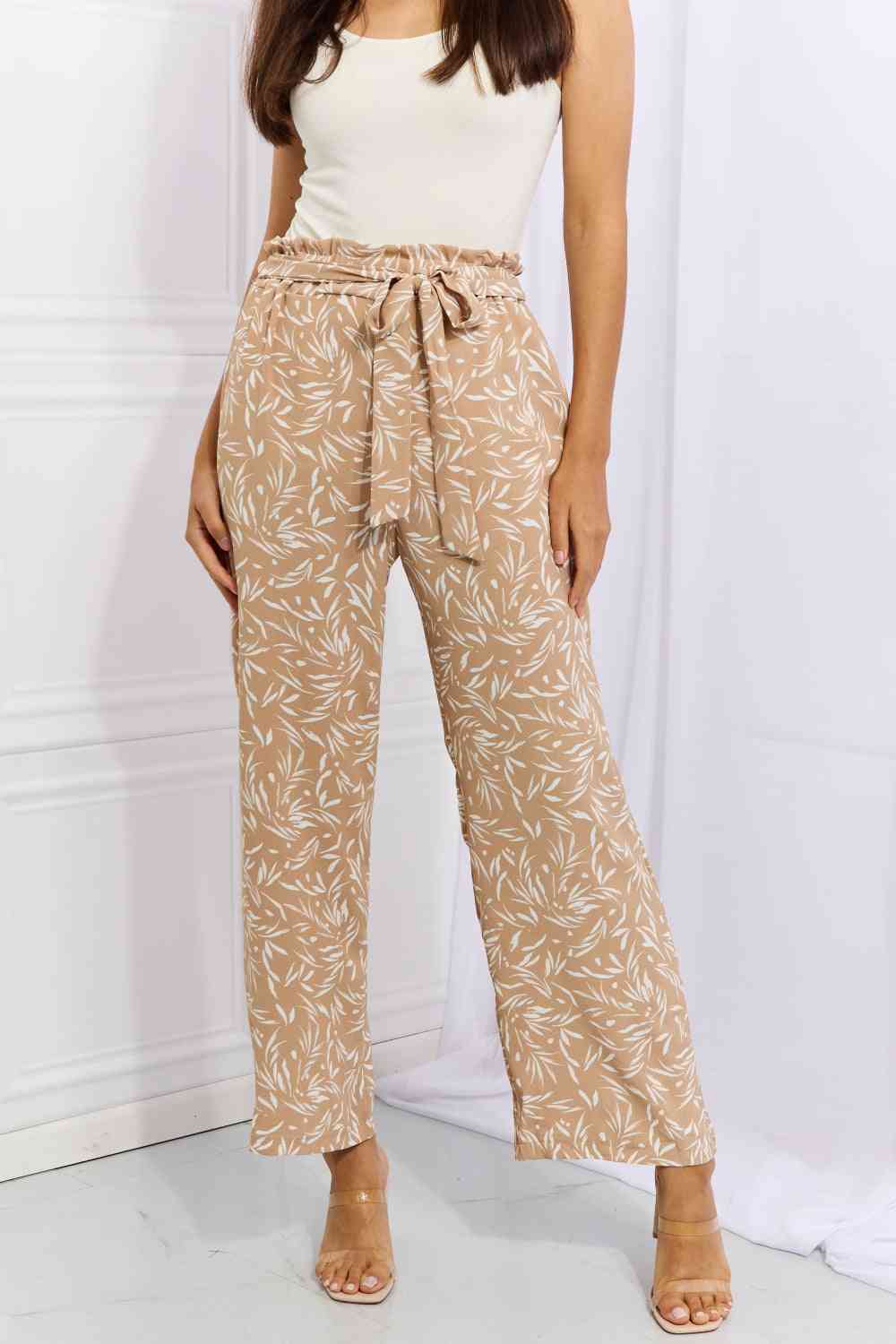 Right Angle Geometric Printed Pants in Tan