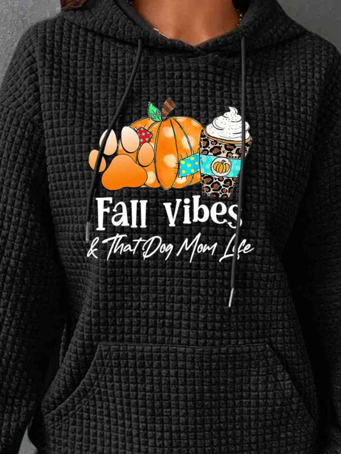 FALL VIBES Graphic Hoodie with Front Pocket