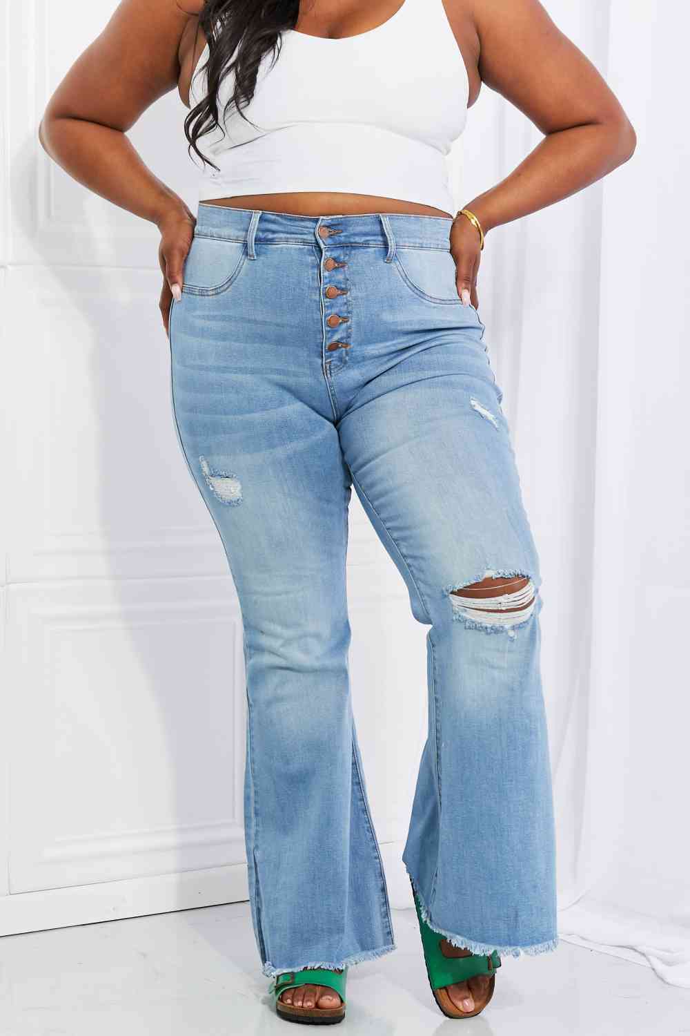 MIU Jess Button Flare Jeans