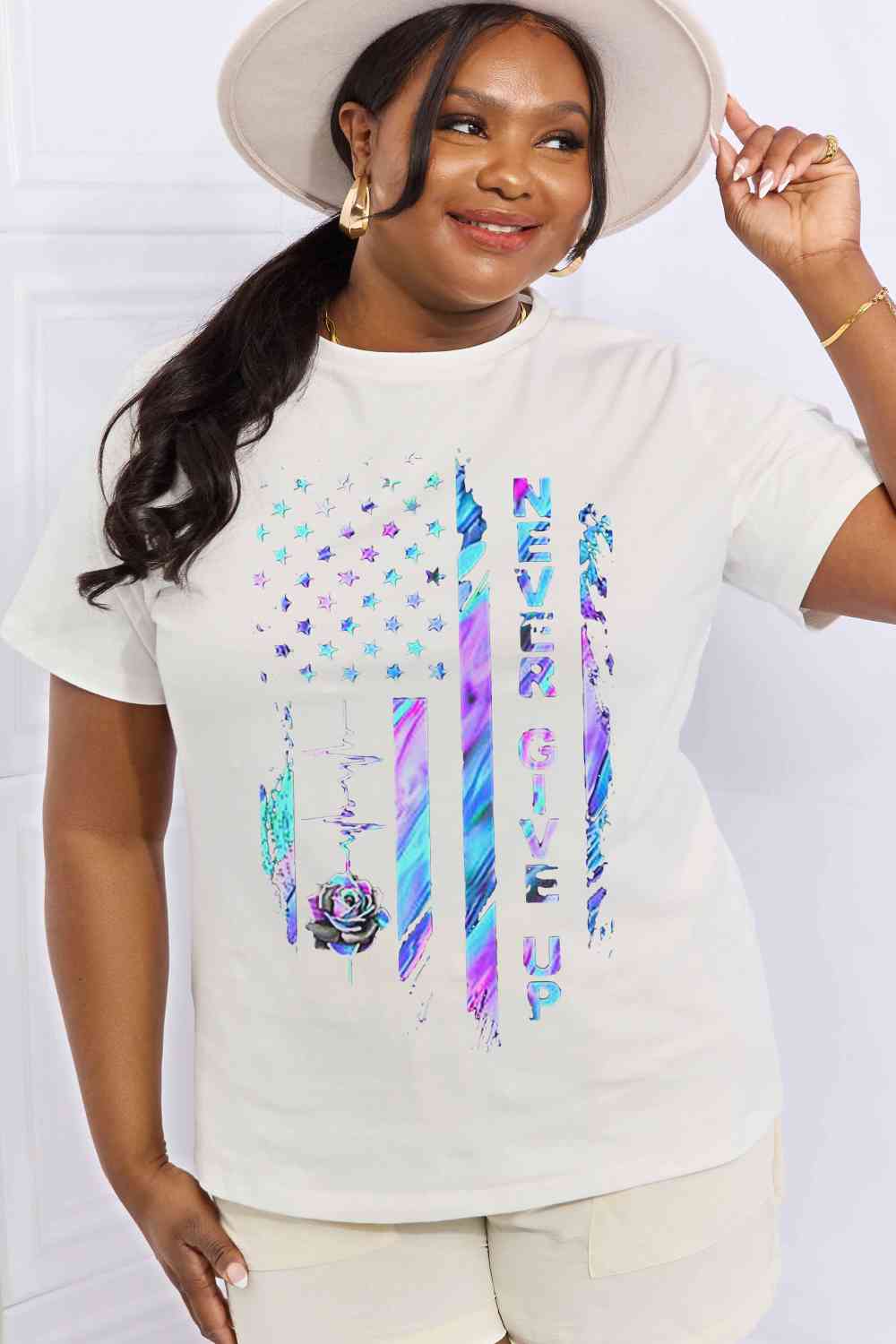 Simply Love Simply Love Full Size NEVER GIVE UP Graphic Cotton Tee