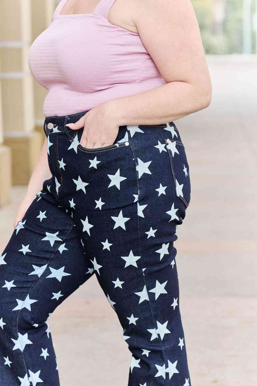 Janelle High Waist Star Print Flare Jeans