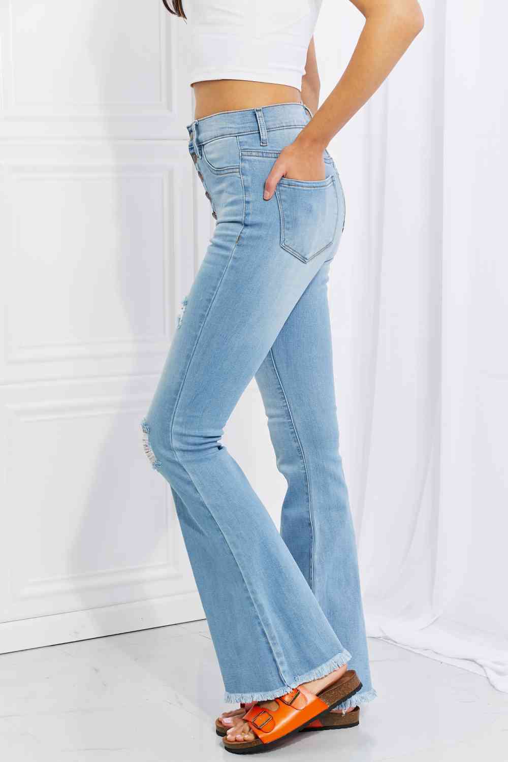 MIU Jess Button Flare Jeans