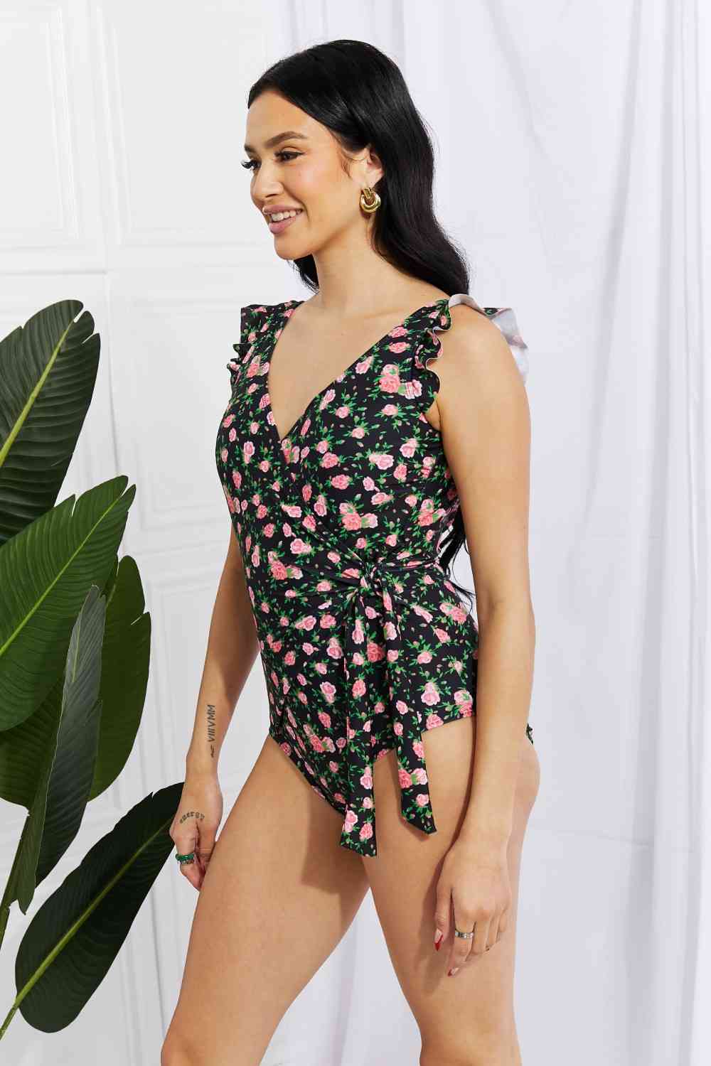 Float On Ruffle Faux Wrap One-Piece in Floral