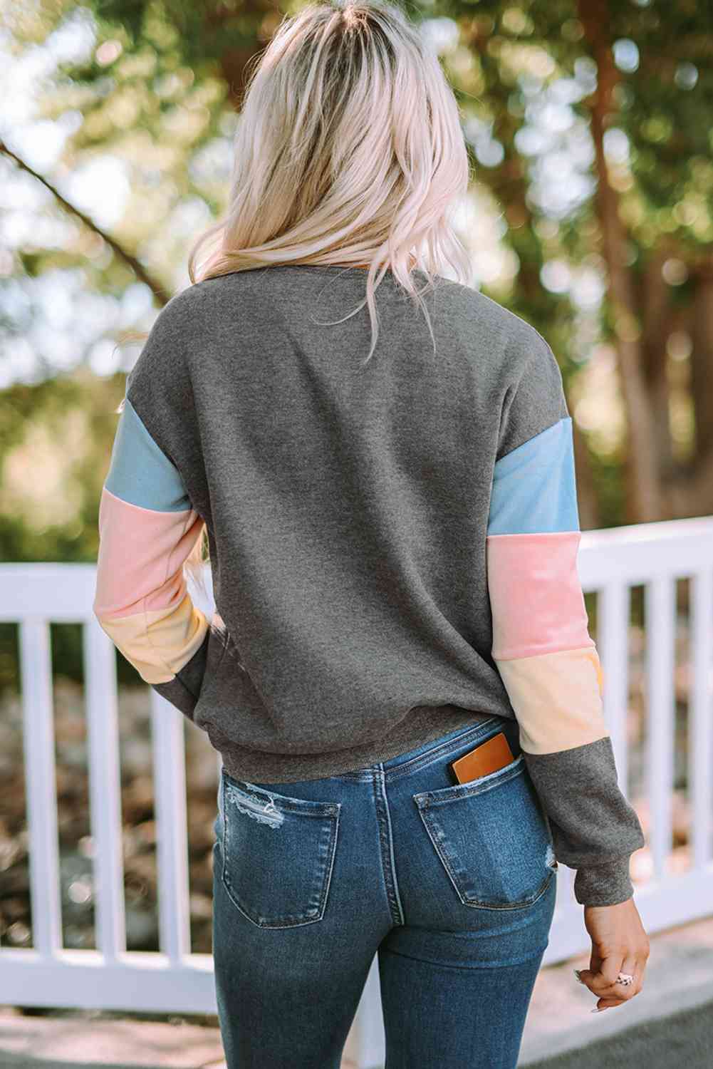 Color Block Ribbed Trim Sweatshirt