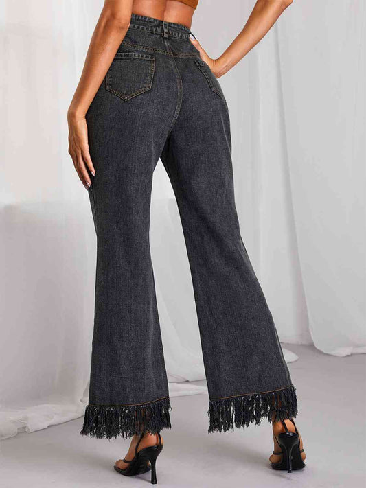 Fringe Detail Wide Leg Jeans