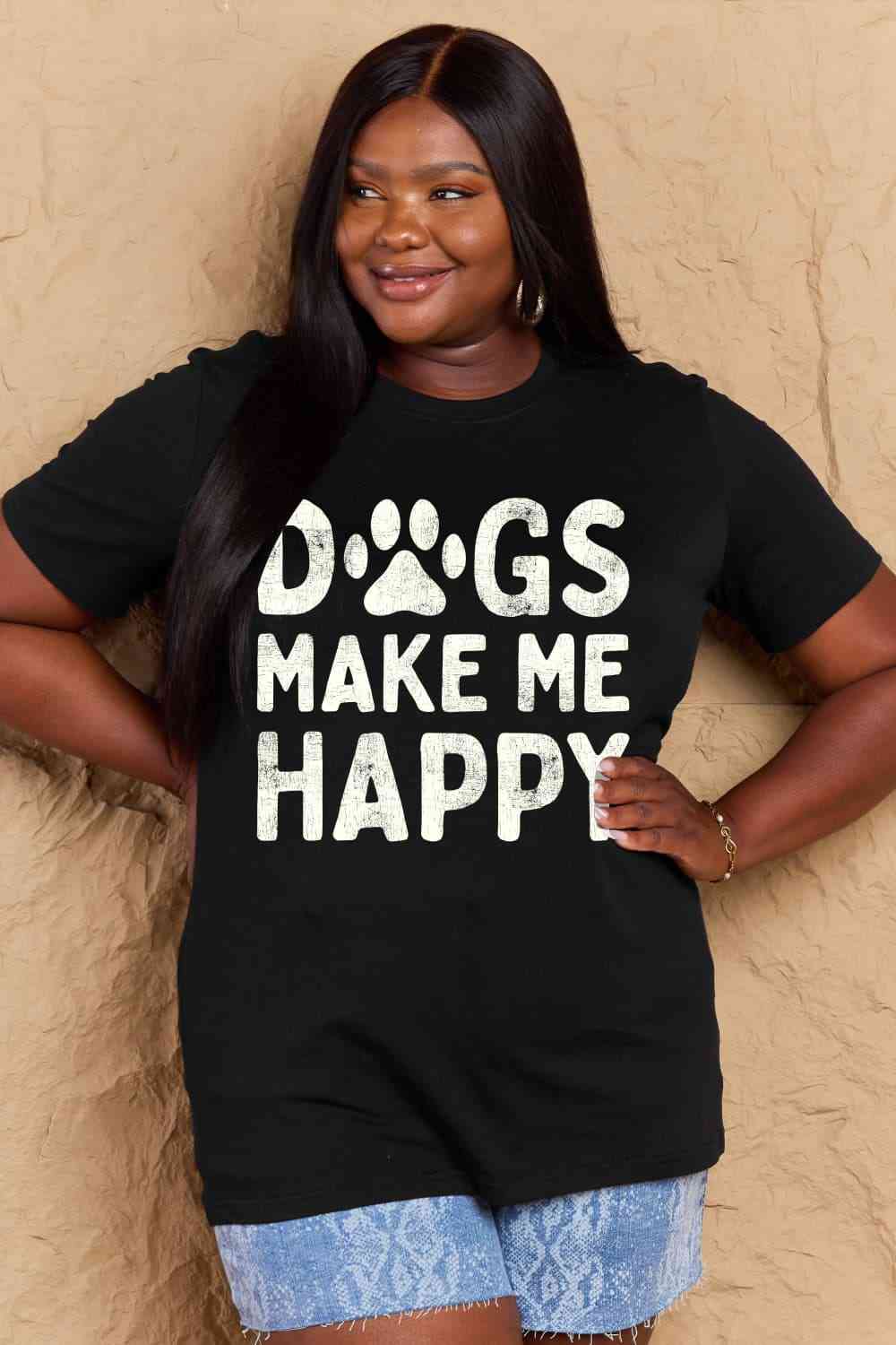 Simply Love Full Size DOGS MAKE ME HAPPY Graphic Cotton T-Shirt