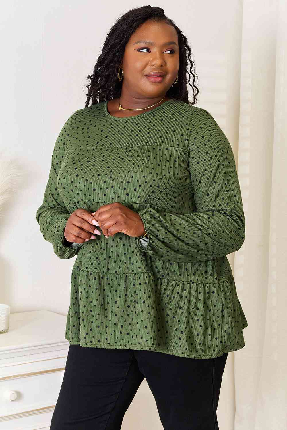 Long Puff Sleeve Polka Tiered Top