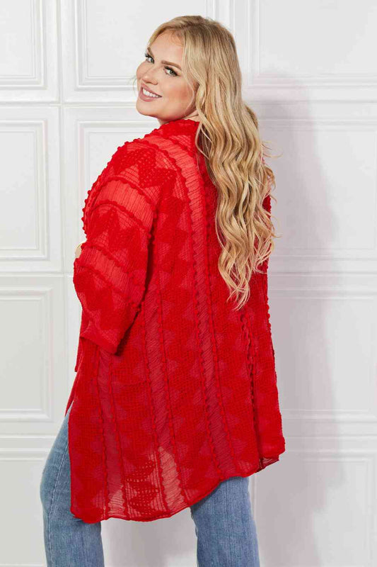 Pom-Pom Asymmetrical Poncho Cardigan in Red