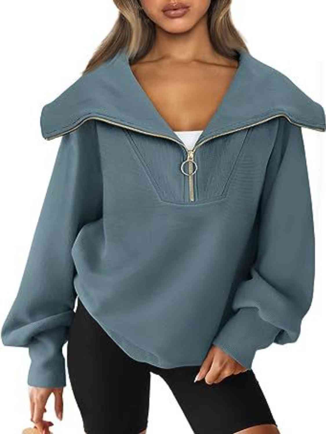 Half-Zip Lantern Sleeve Top