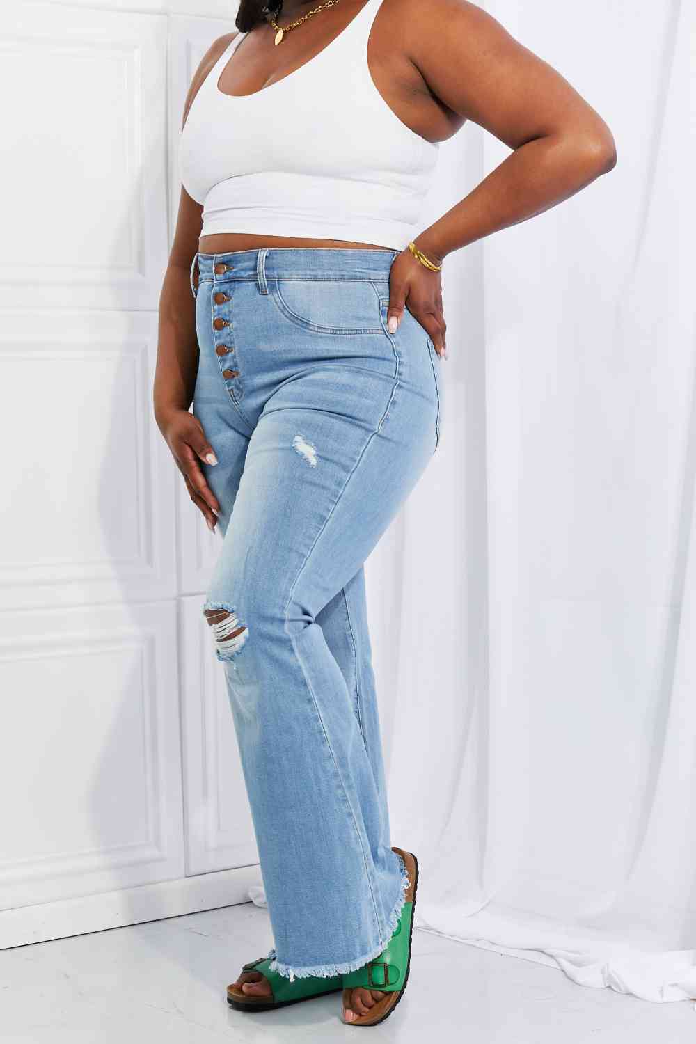 MIU Jess Button Flare Jeans