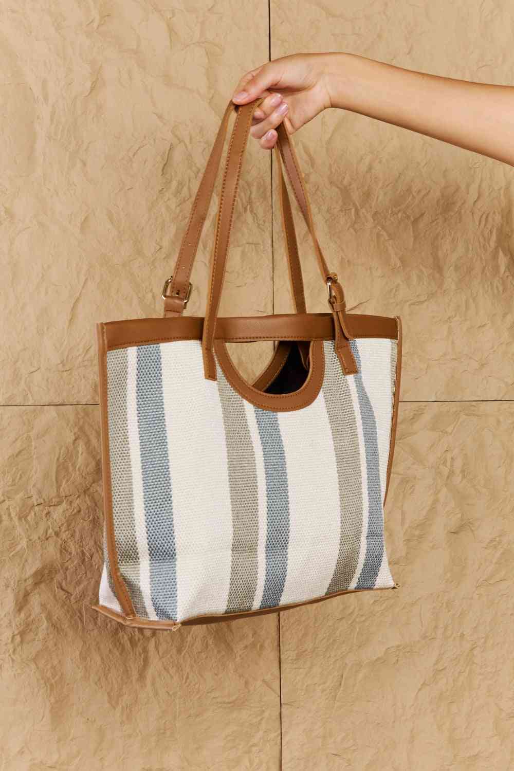 Striped In The Sun Faux Leather Trim Tote Bag