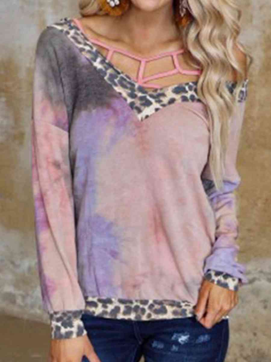 Plaid Leopard V-Neck Sweatshirt