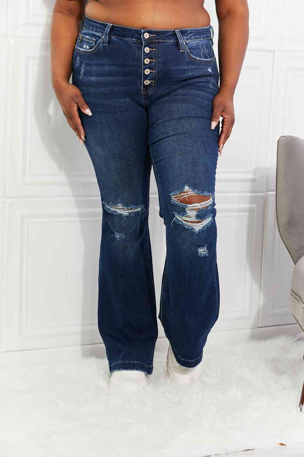 Reese Midrise Button Fly Flare Jeans