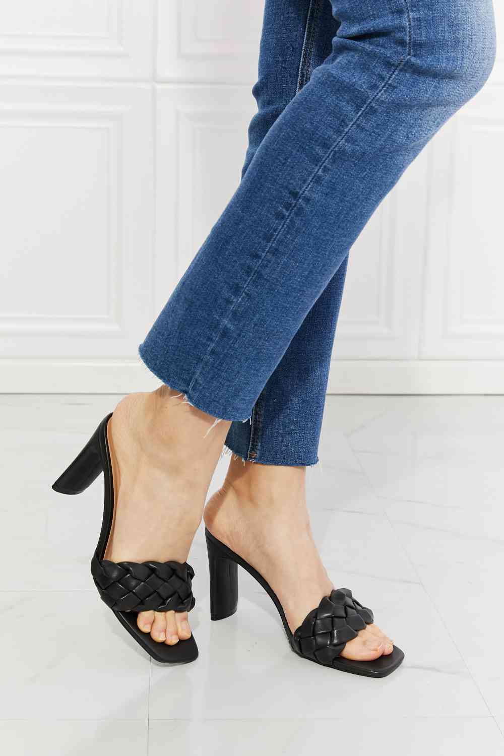 Top of the World Braided Block Heel Sandals in Black