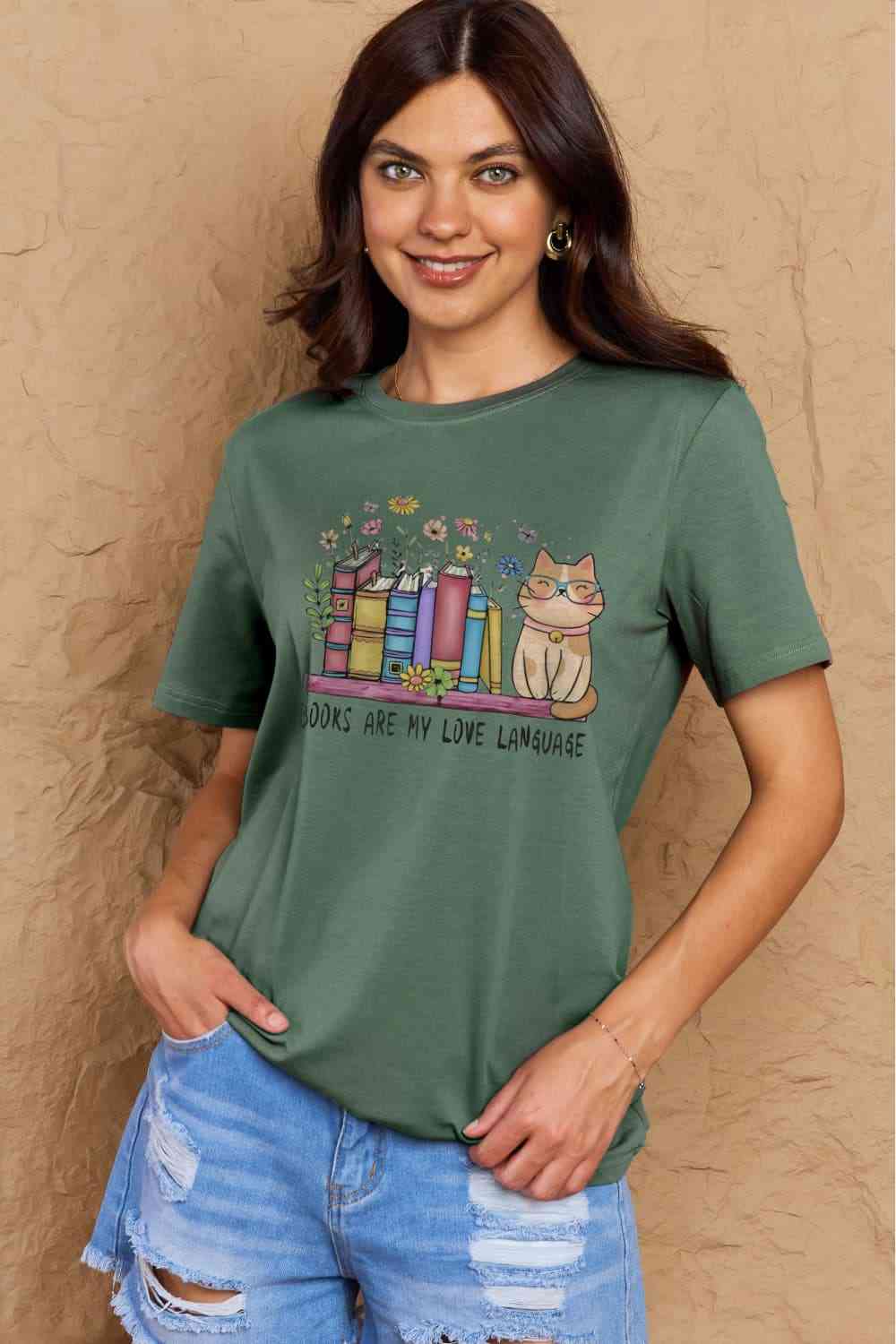 Simply Love Full Size BOOKS ARE MY LOVE LANGUAGE Graphic Cotton Tee