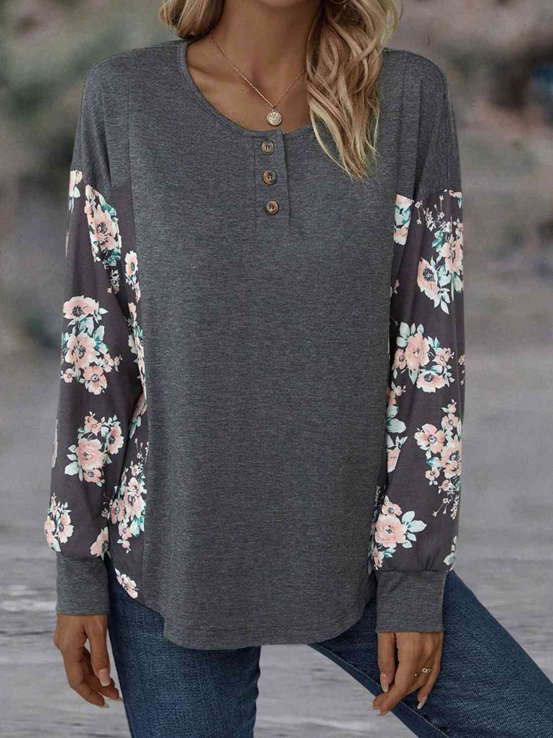 Floral Round Neck Dropped Shoulder T-Shirt