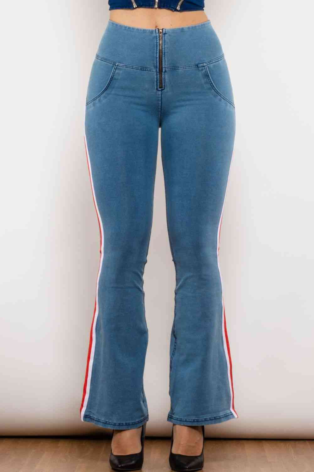 Side Stripe Zip Closure Bootcut Jeans