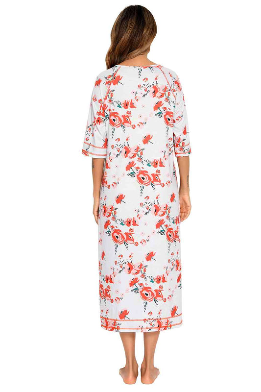 Printed Slit Night Dress with Pockets