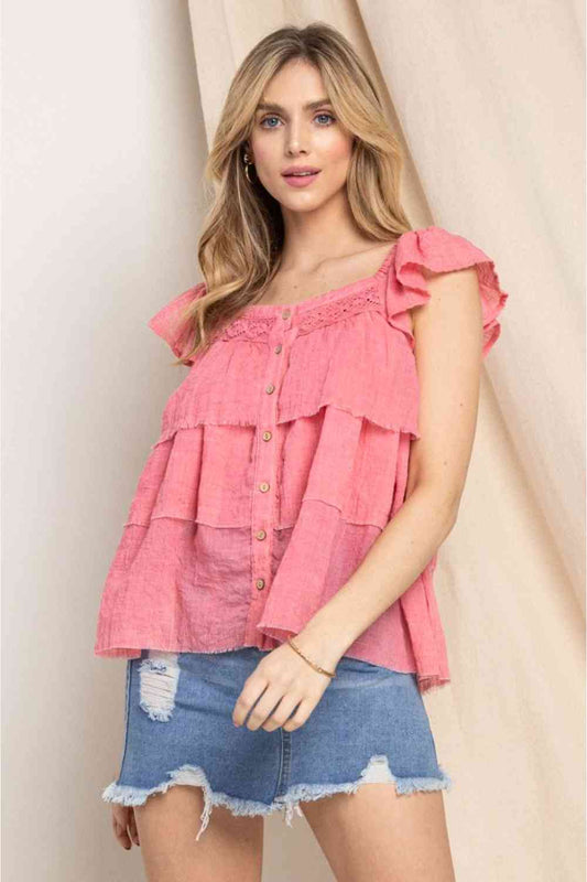 Buttoned Ruffled Top