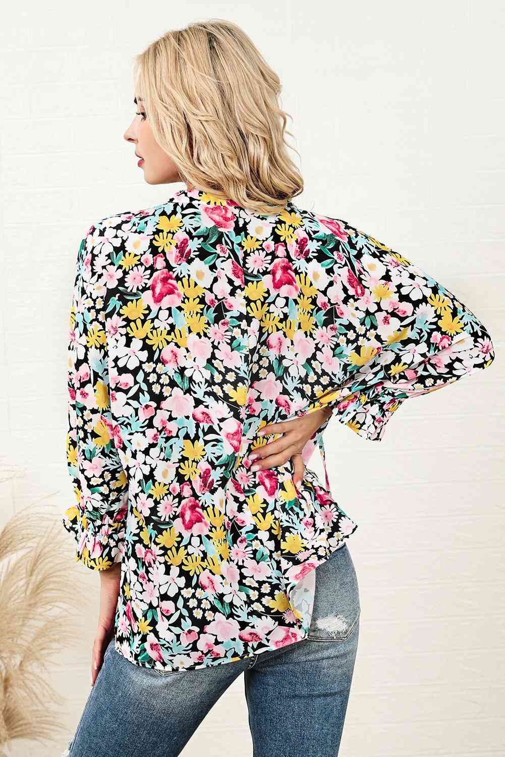 Floral Tie Neck Blouse