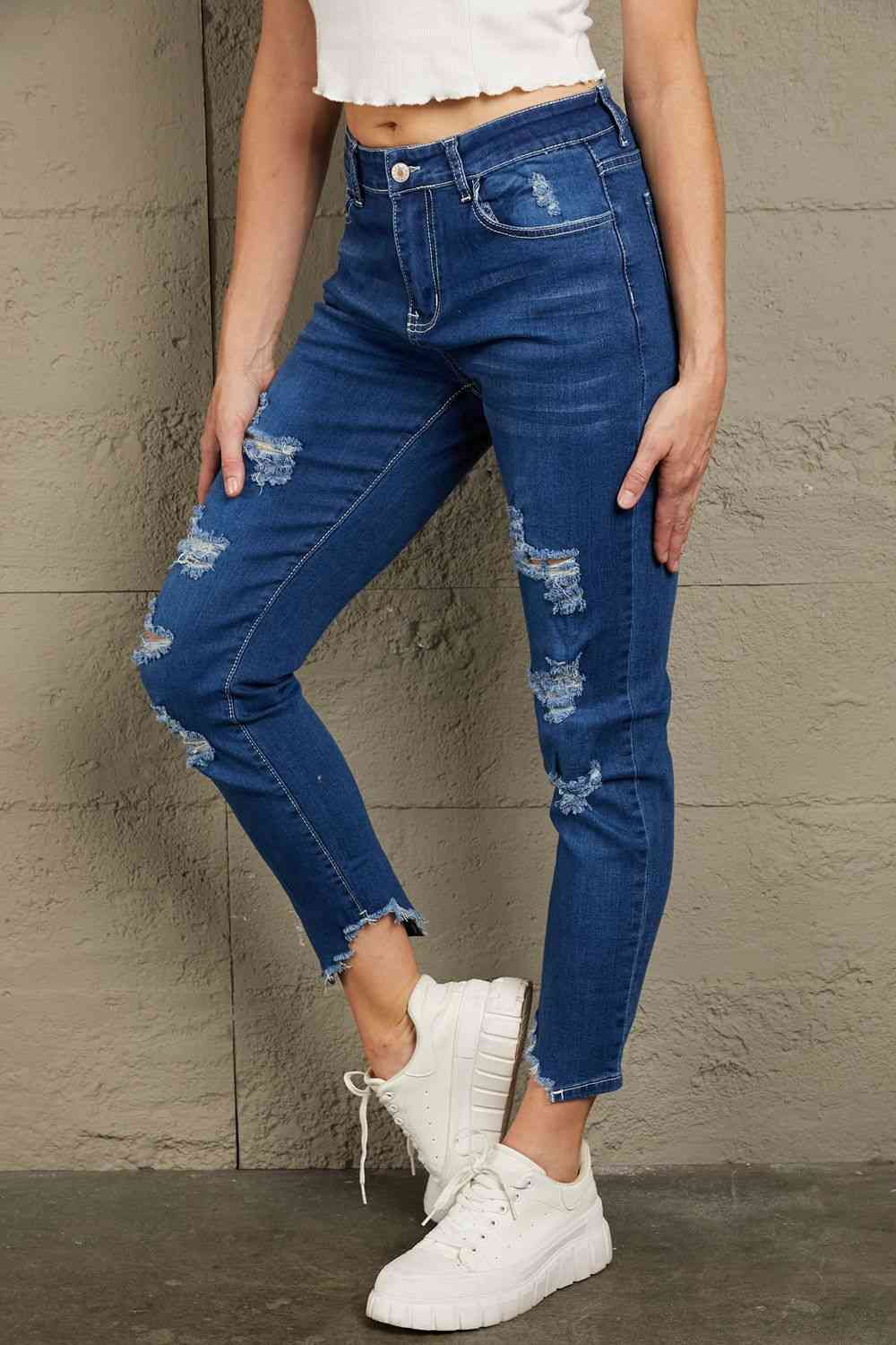 Baeful High-Rise Distressed Hem Detail Jeans