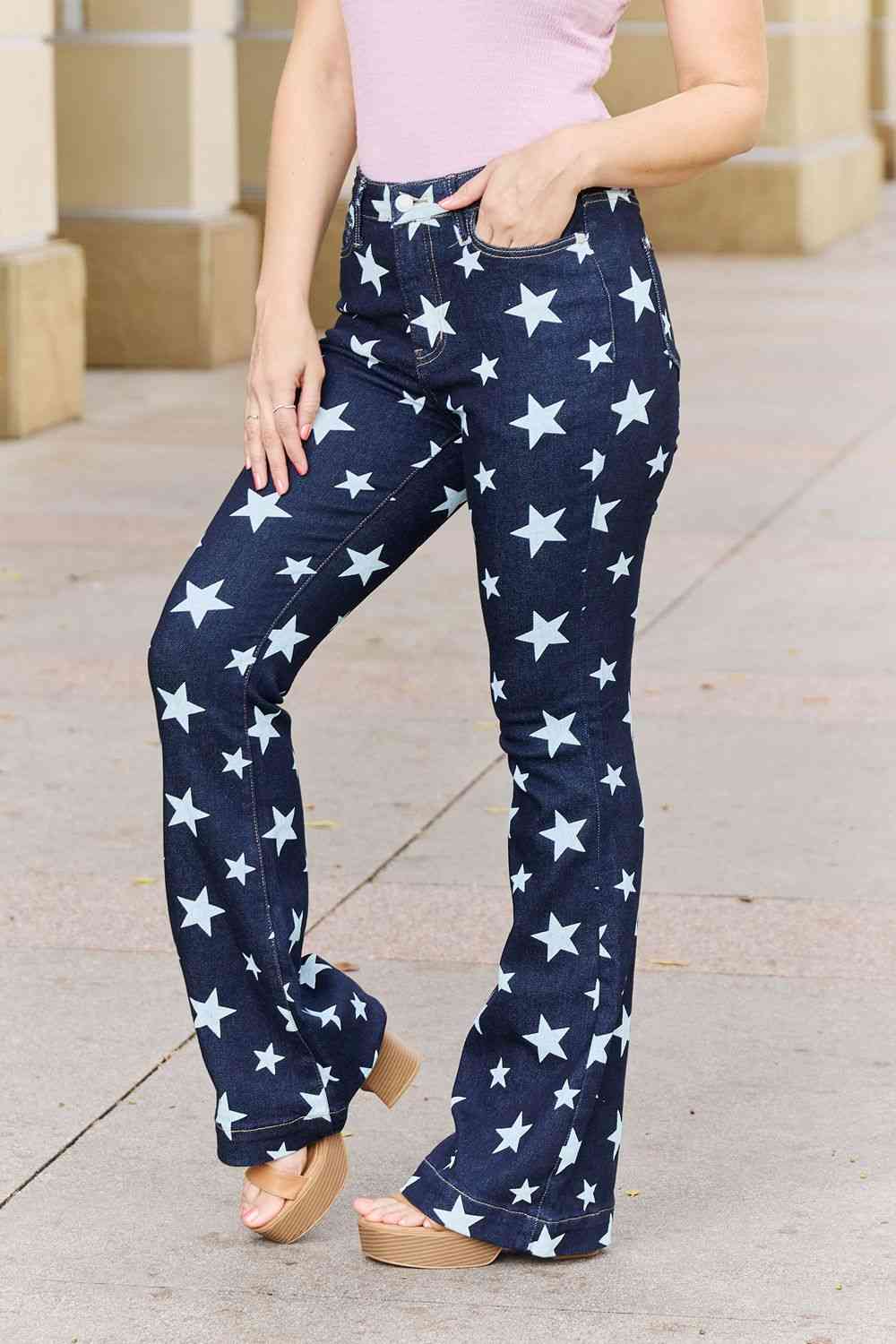 Janelle High Waist Star Print Flare Jeans