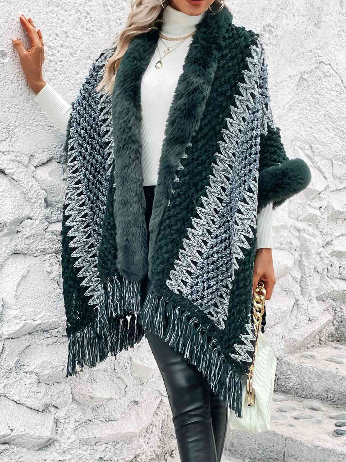 Striped Fringe Hem Poncho