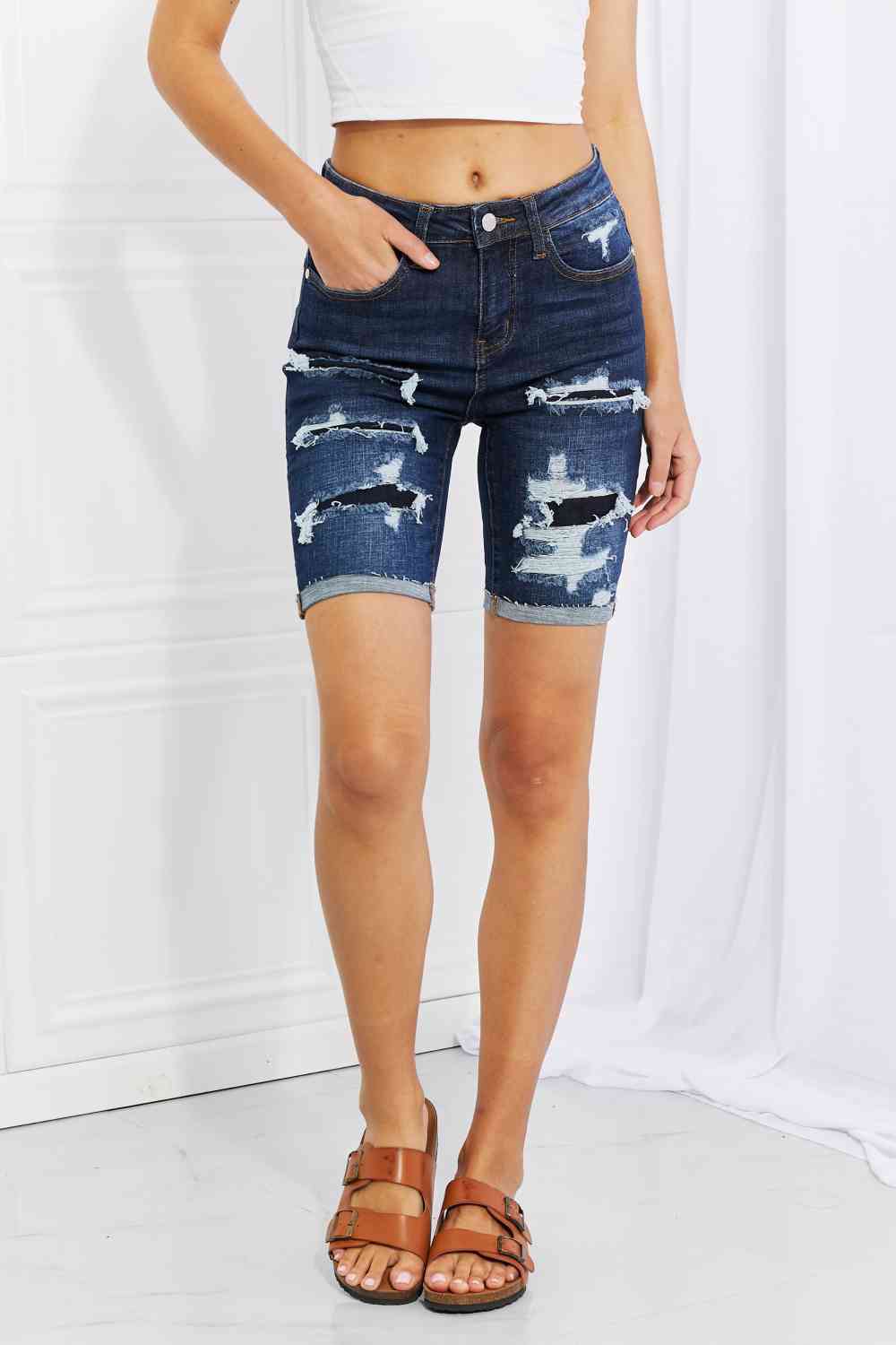 Lucy High Rise Patch Bermuda Shorts